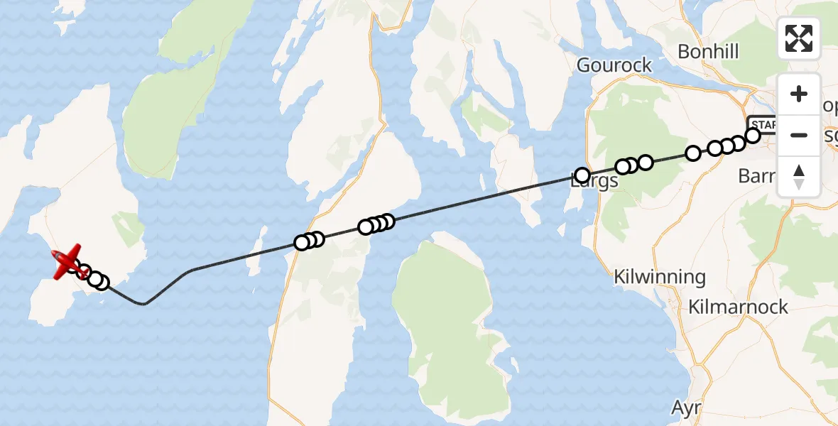 Flight route Air Ambulance Aircraft Glasgow Airport - Maol na h-Airighe, 12 June 2026, 22:30