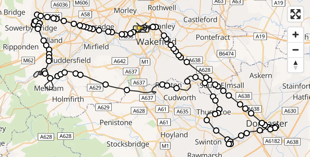 Flight route Police Helicopter East Ardsley - East Ardsley, 12 June 2026, 23:37