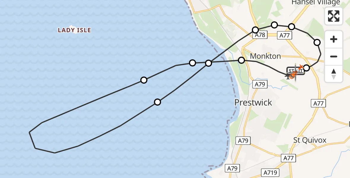 Flight route Coastguard Helicopter Glasgow Prestwick Airport - Glasgow Prestwick Airport, 12 June 2026, 23:59