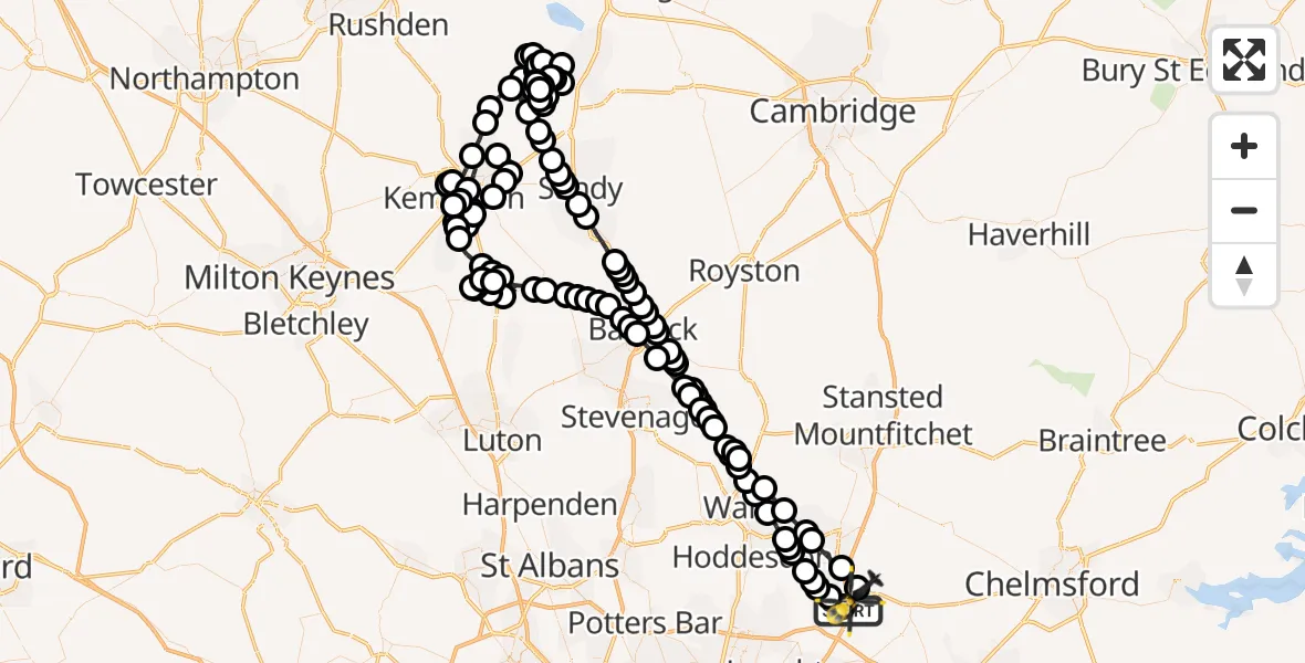 Flight route Police Helicopter North Weald Airfield - North Weald Airfield, 13 June 2026, 01:05