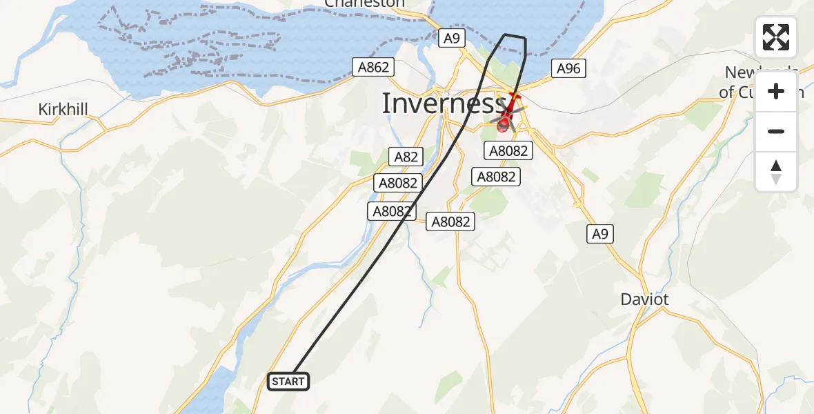Flight route Air Ambulance Helicopter Inverness - Inverness, 13 June 2026, 01:15
