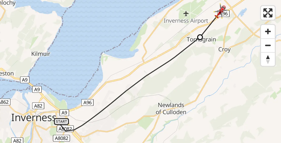 Flight route Air Ambulance Helicopter Inverness - Highland, 13 June 2026, 02:06