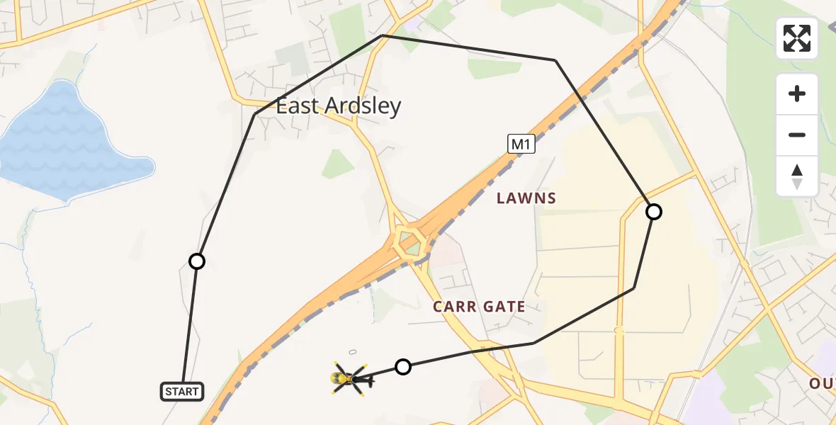 Flight route Police Helicopter East Ardsley - East Ardsley, 13 June 2026, 02:50