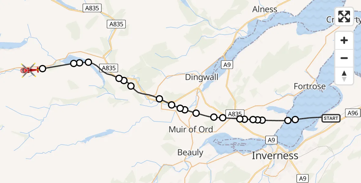 Flight route Air Ambulance Helicopter Inverness - Achanalt, 13 June 2026, 03:16
