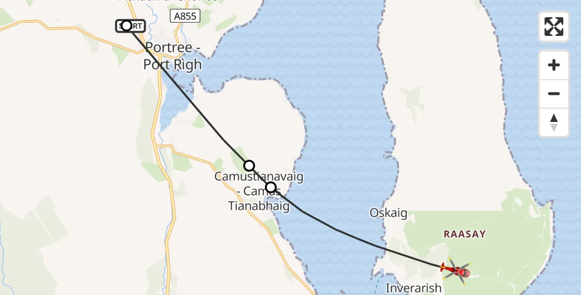Flight route Air Ambulance Helicopter Portree Community Helipad - Inner Seas, 13 June 2026, 04:26