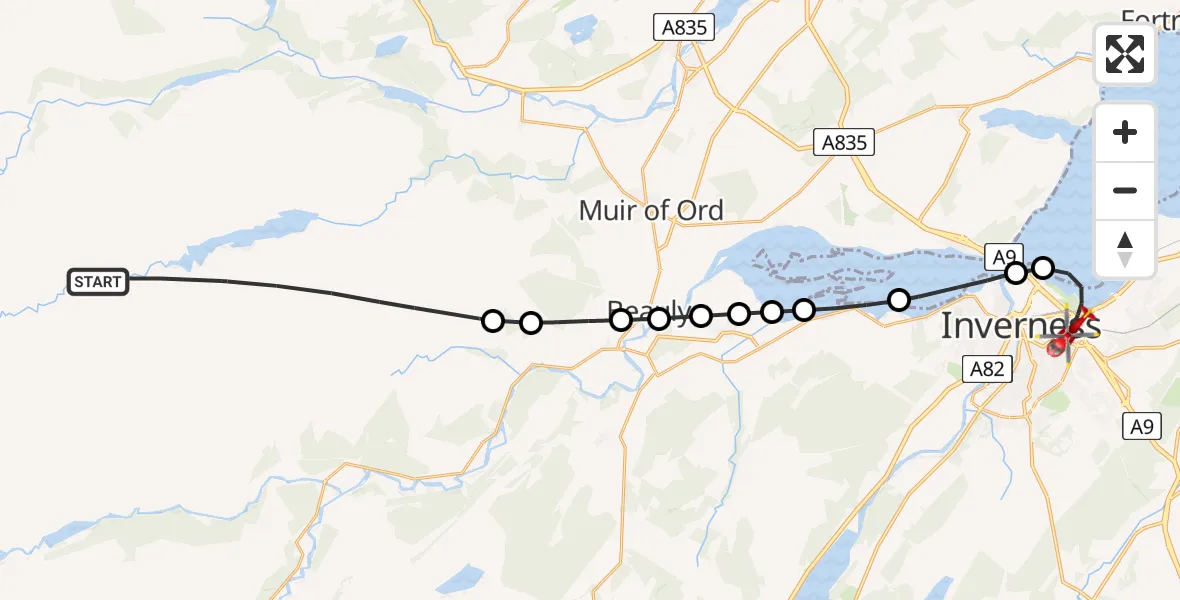Flight route Air Ambulance Helicopter Highland - Inverness, 13 June 2026, 04:49