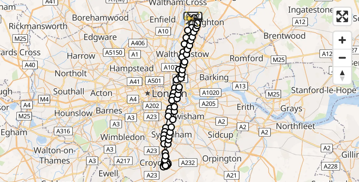 Flight route Police Helicopter Sewardstonebury - Metropolitan Police Air Support Unit Lippitts Hill, 13 June 2026, 05:14