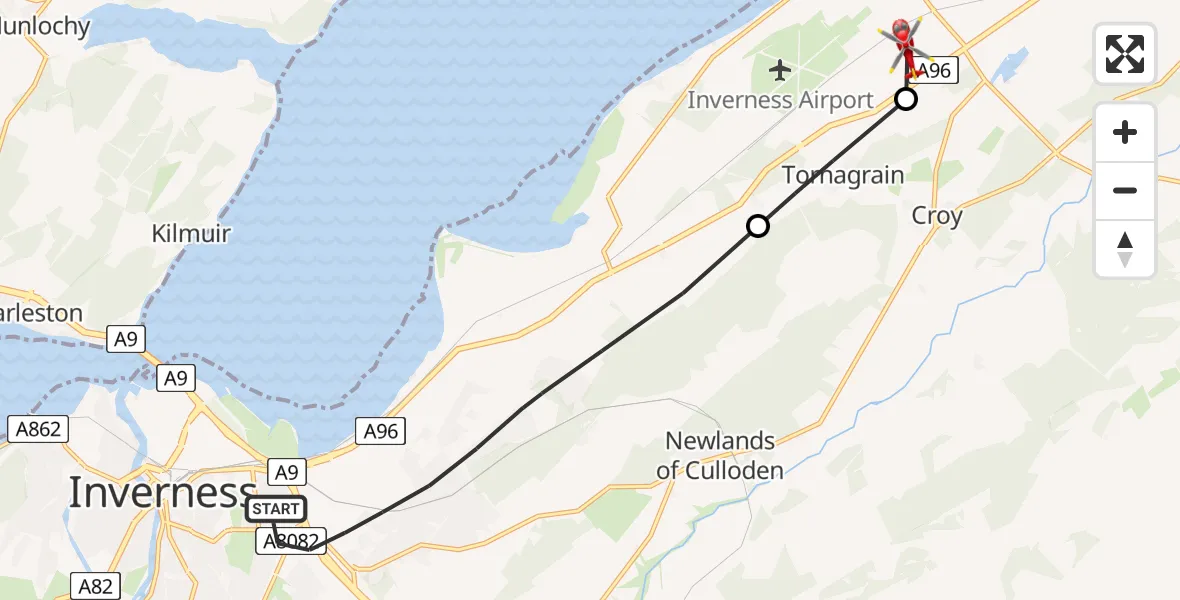 Flight route Air Ambulance Helicopter Inverness - Highland, 13 June 2026, 05:23