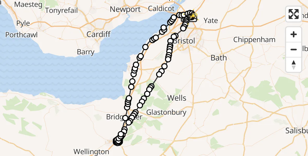 Flight route Police Helicopter Almondsbury Helicopter Base - Almondsbury Helicopter Base, 13 June 2026, 06:11