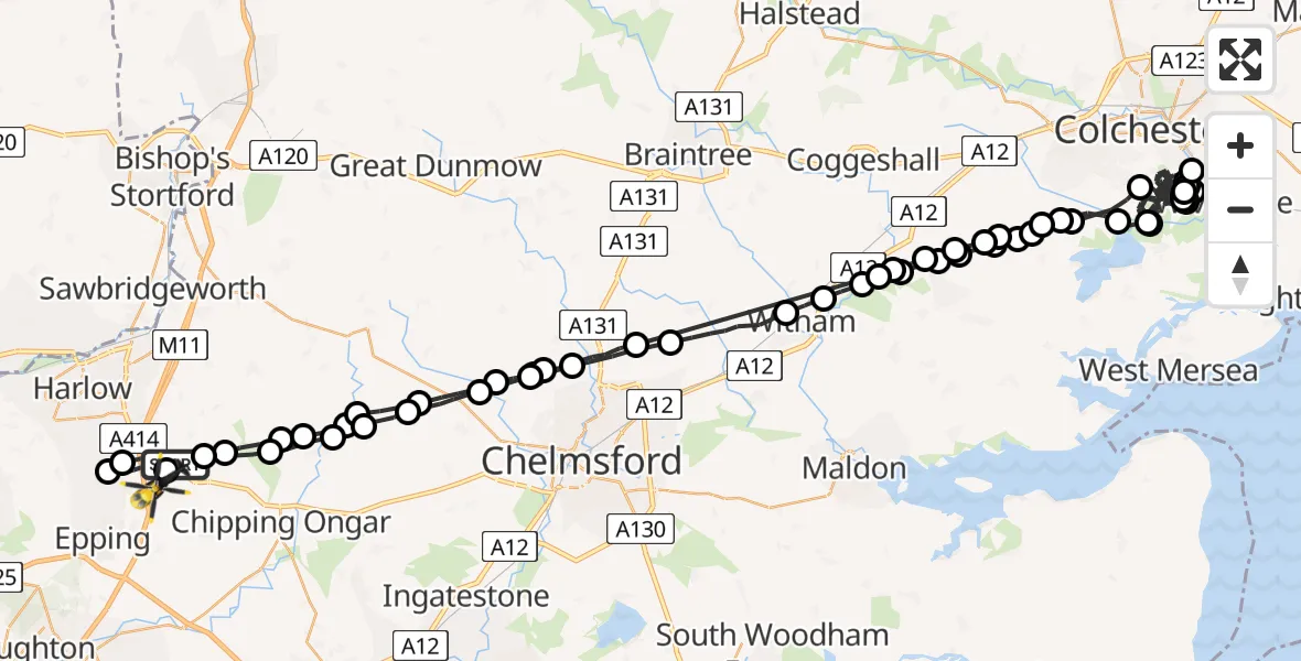 Flight route Police Helicopter North Weald Bassett - North Weald Airfield, 13 June 2026, 06:24