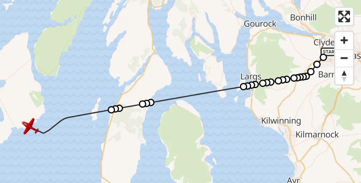 Flight route Air Ambulance Aircraft Glasgow Airport - Inner Seas, 13 June 2026, 08:13