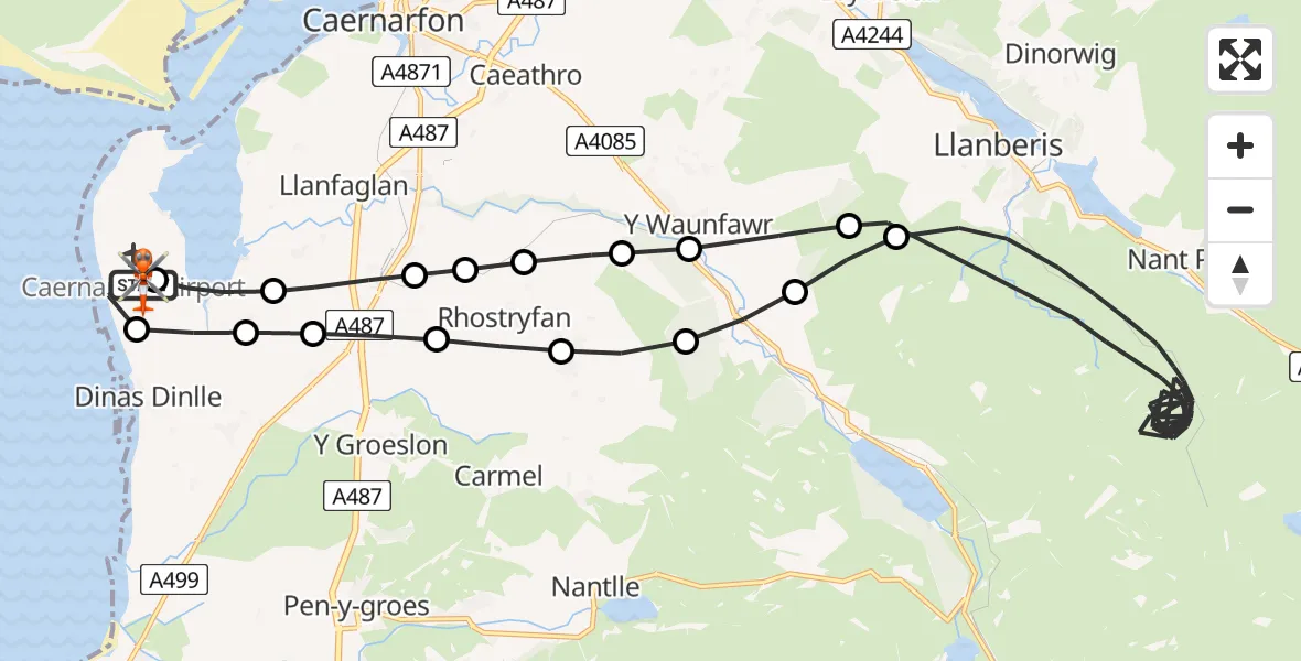 Flight route Coastguard Helicopter Caernarfon Airport - Caernarfon Airport, 13 June 2026, 08:17