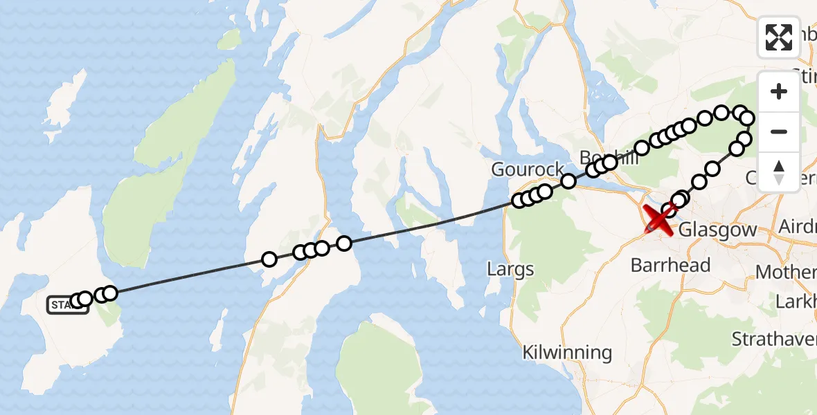 Flight route Air Ambulance Aircraft Kilennan - Glasgow Airport, 13 June 2026, 09:09