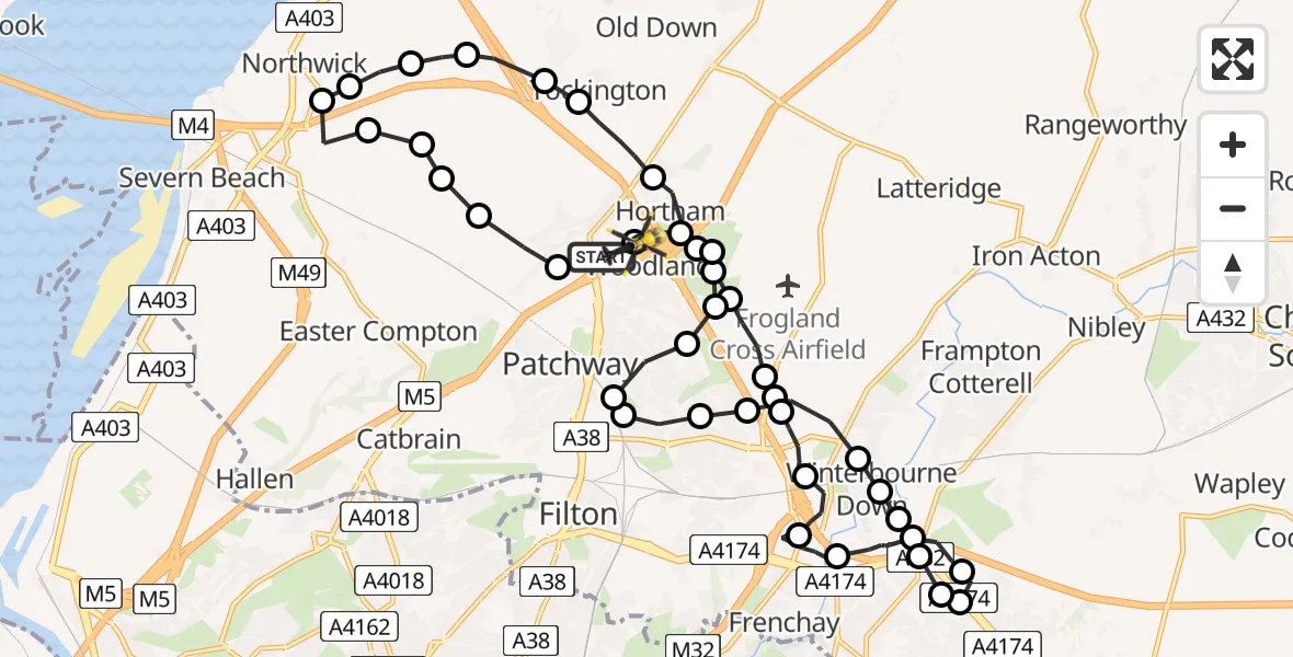 Flight route Police Helicopter Almondsbury Helicopter Base - Almondsbury Helicopter Base, 13 June 2026, 09:16