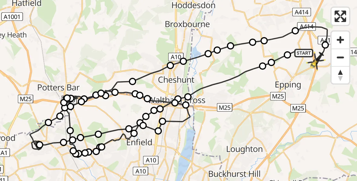 Flight route Police Helicopter North Weald Bassett - North Weald Airfield, 13 June 2026, 09:49