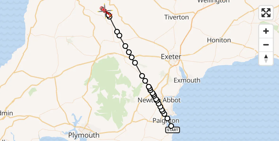 Flight route Air Ambulance Helicopter Brixham - North Devon, 13 June 2026, 09:54