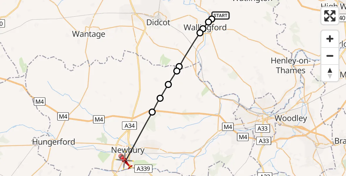 Flight route Air Ambulance Helicopter RAF Benson - Newbury, 13 June 2026, 10:43
