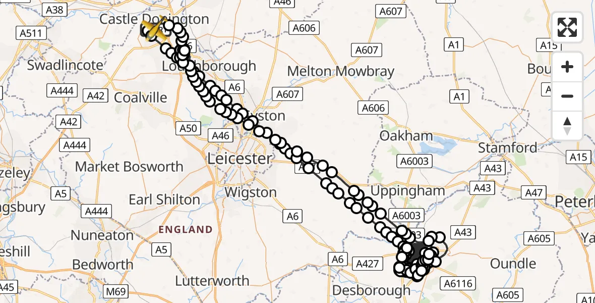 Flight route Police Aircraft East Midlands Airport - East Midlands Airport, 13 June 2026, 11:13
