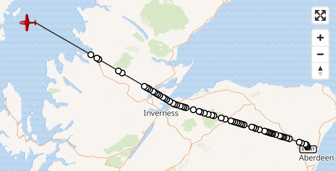 Flight route Air Ambulance Aircraft Aberdeen International Airport - Inner Seas, 13 June 2026, 11:17