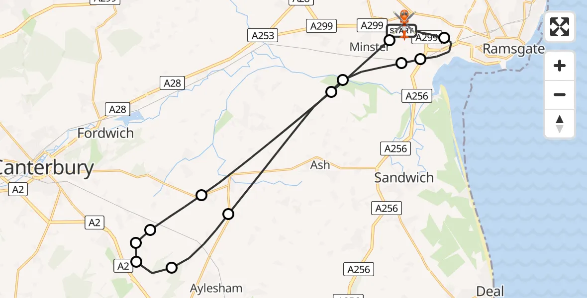 Flight route Coastguard Helicopter Manston Airport - Manston Airport, 13 June 2026, 11:28