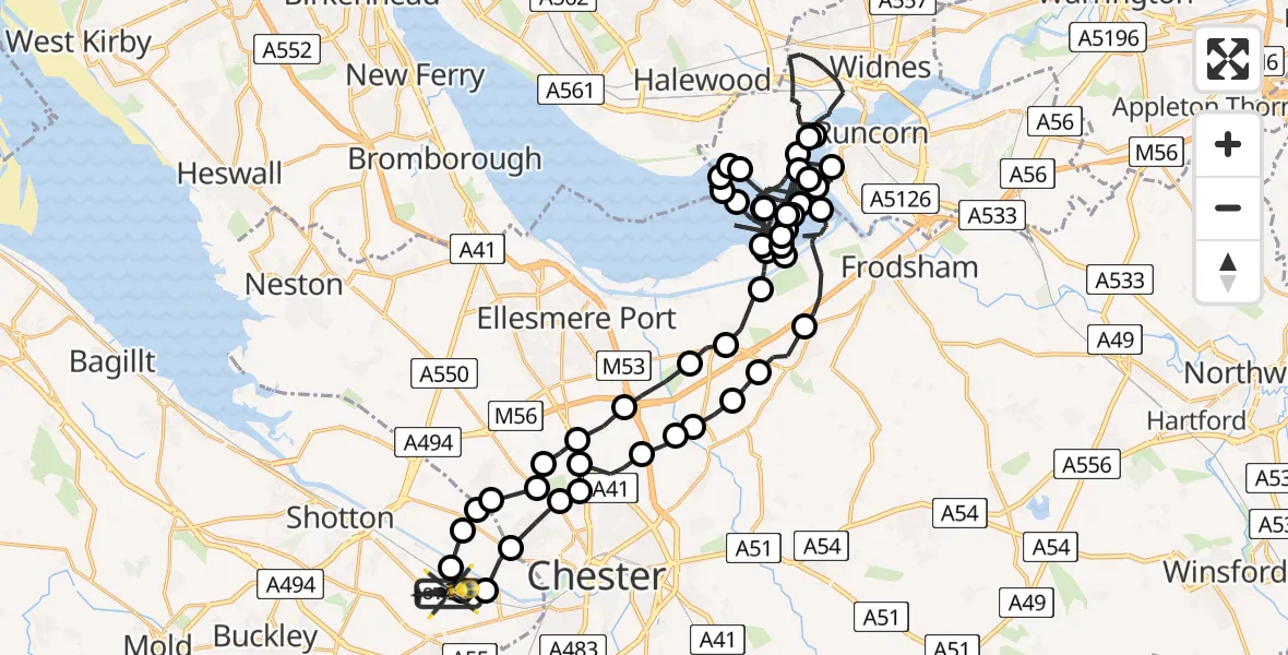 Flight route Police Helicopter Hawarden Airport - Hawarden Airport, 13 June 2026, 12:28