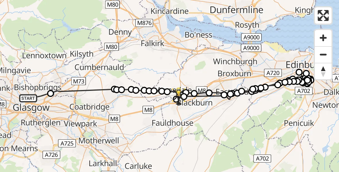 Flight route Police Helicopter Glasgow - Armadale, 13 June 2026, 12:33