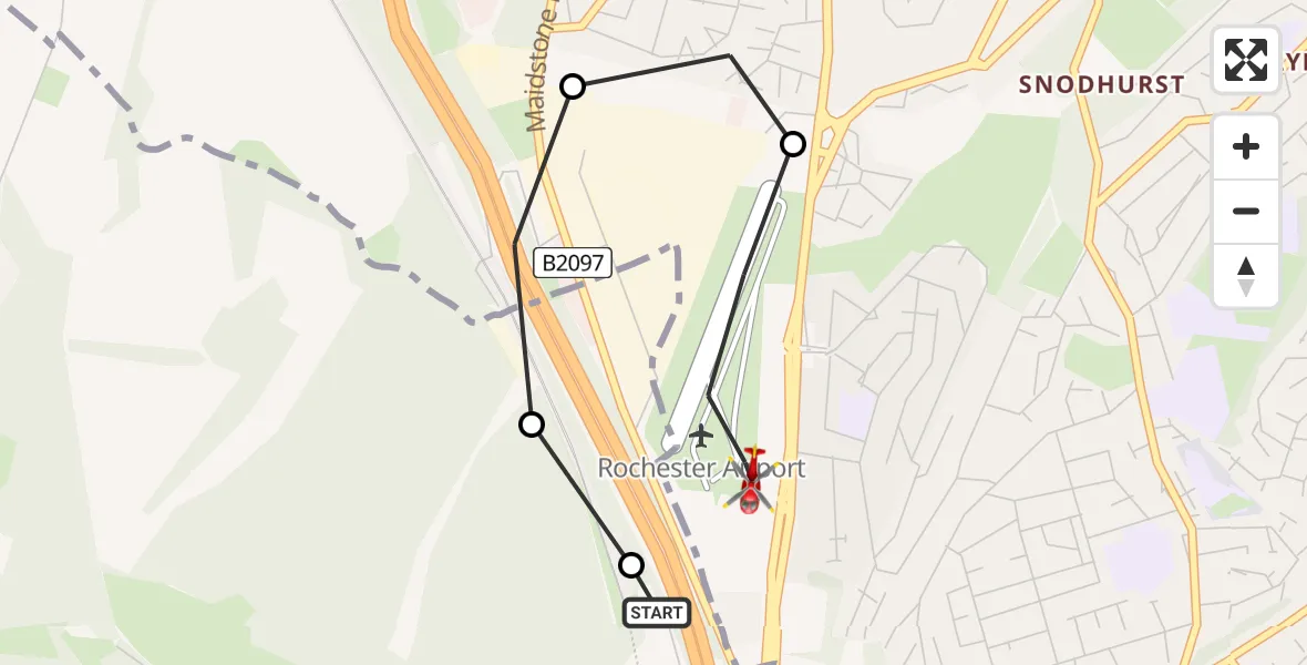 Flight route Air Ambulance Helicopter Rochester Airport - Rochester Airport, 13 June 2026, 12:43