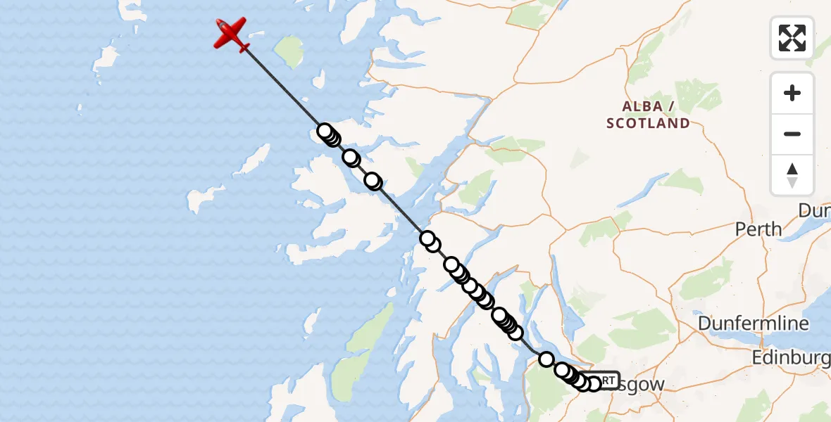 Flight route Air Ambulance Aircraft Glasgow Airport - Inner Seas, 13 June 2026, 12:46