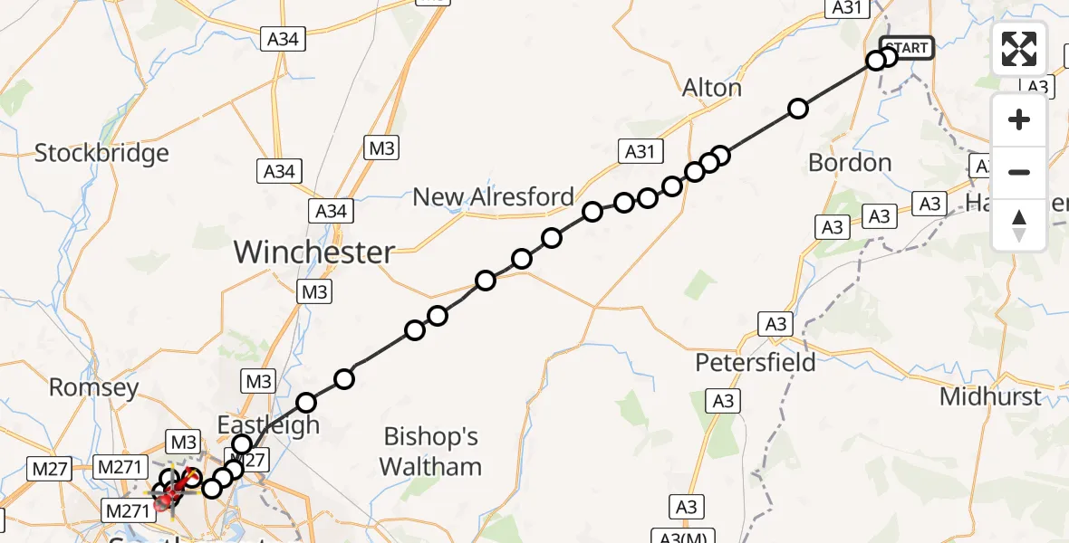 Flight route Air Ambulance Helicopter Rowledge - Hollybrook, 13 June 2026, 12:56