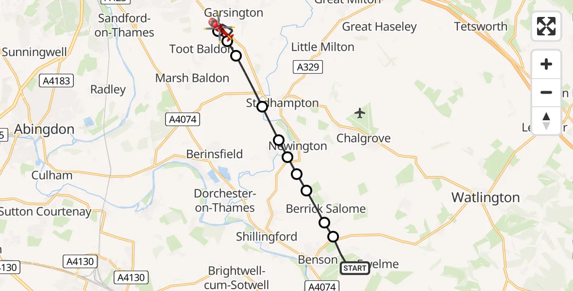 Flight route Air Ambulance Helicopter RAF Benson - Garsington, 13 June 2026, 13:08