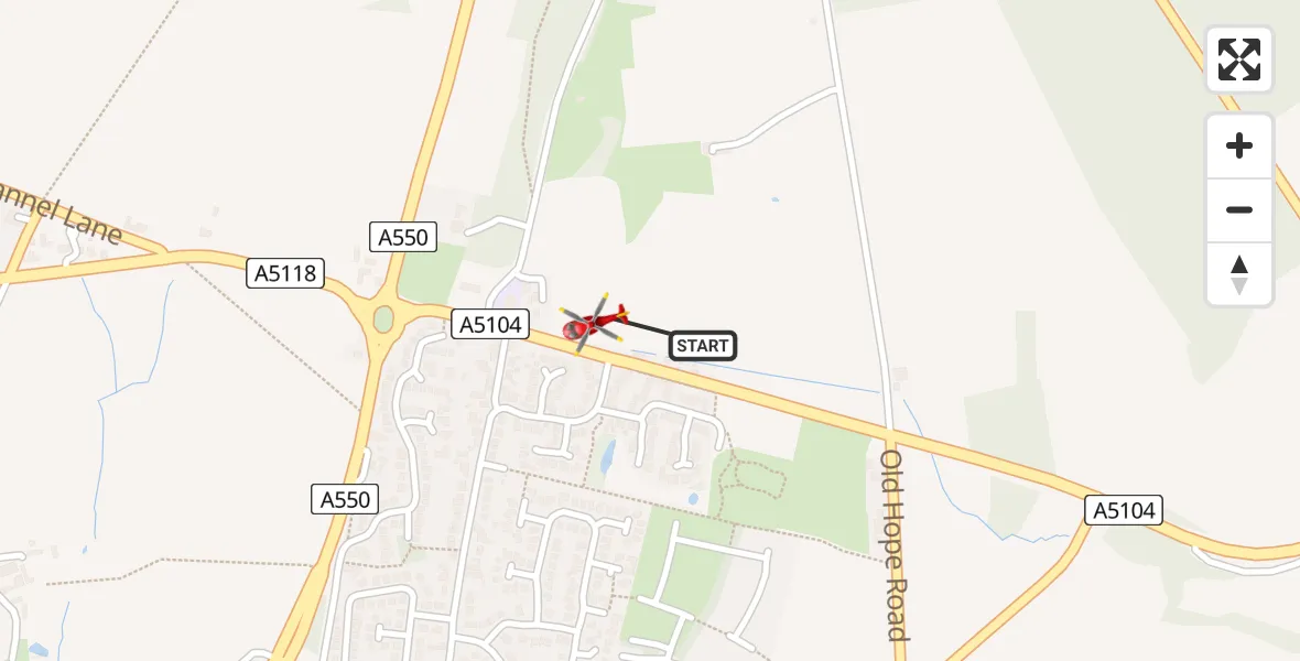 Flight route Air Ambulance Helicopter Penyffordd - Penyffordd, 13 June 2026, 13:12