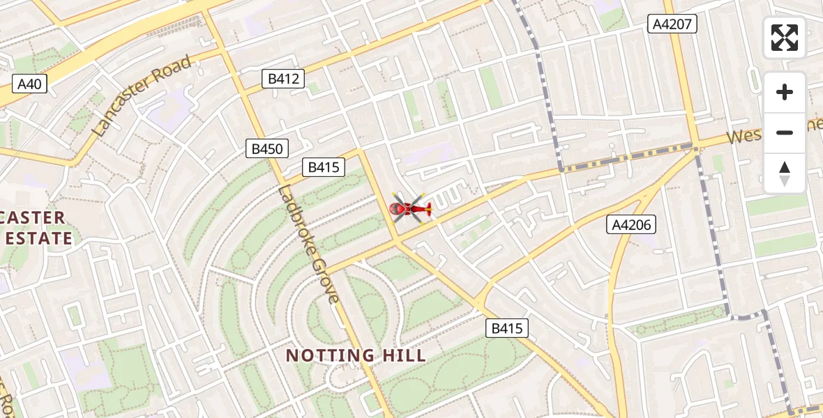 Flight route Air Ambulance Helicopter Notting Hill - Notting Hill, 13 June 2026, 13:16