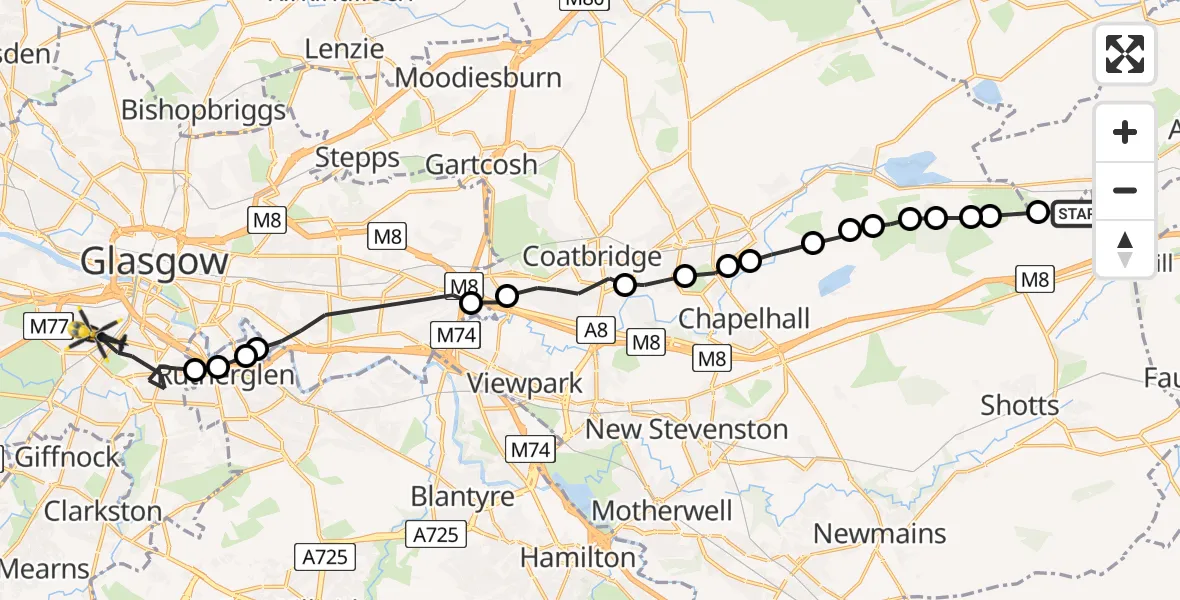 Flight route Police Helicopter Eastfield - Glasgow, 13 June 2026, 13:36