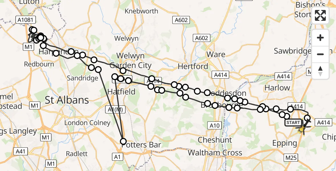 Flight route Police Helicopter North Weald Bassett - North Weald Airfield, 13 June 2026, 13:37