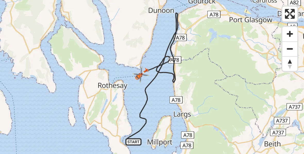 Flight route Coastguard Helicopter Inner Seas - Inner Seas, 13 June 2026, 13:46