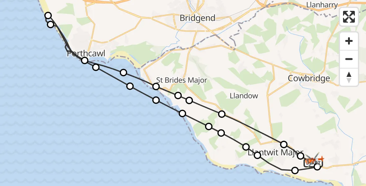 Flight route Coastguard Helicopter MOD St Athan - MOD St Athan, 13 June 2026, 14:10