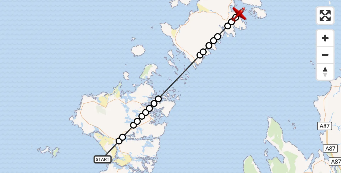 Flight route Air Ambulance Aircraft North Atlantic Ocean - Drinisiadar, 13 June 2026, 14:17