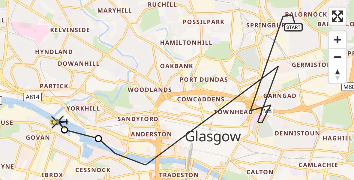 Flight route Police Helicopter Glasgow - Glasgow, 13 June 2026, 14:19