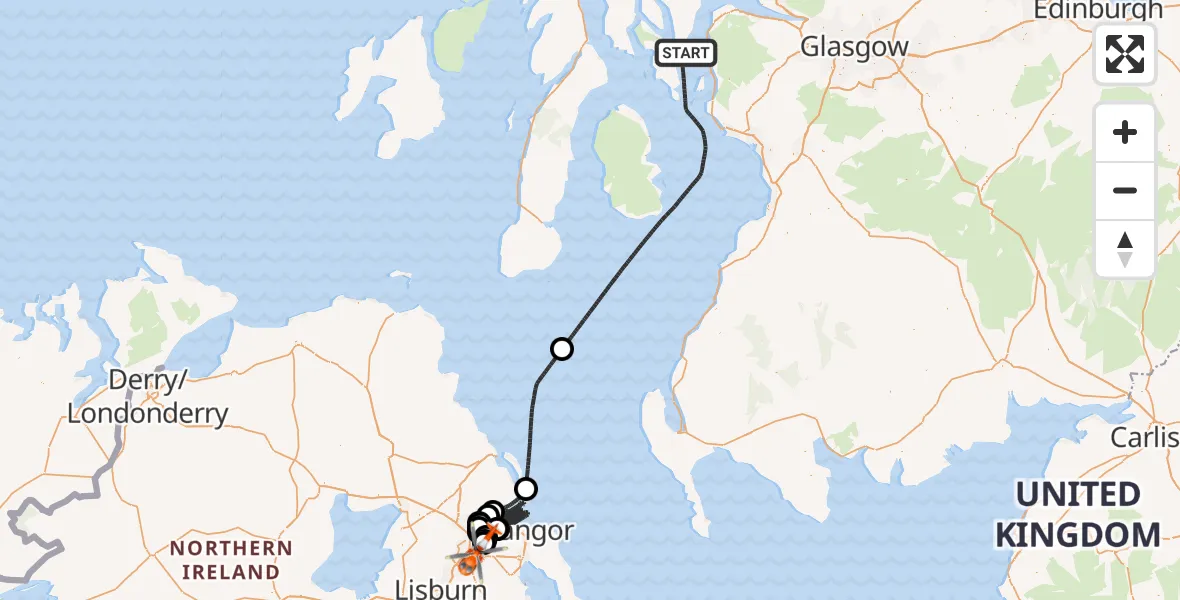 Flight route Coastguard Helicopter Inner Seas - George Best Belfast City Airport, 13 June 2026, 14:21