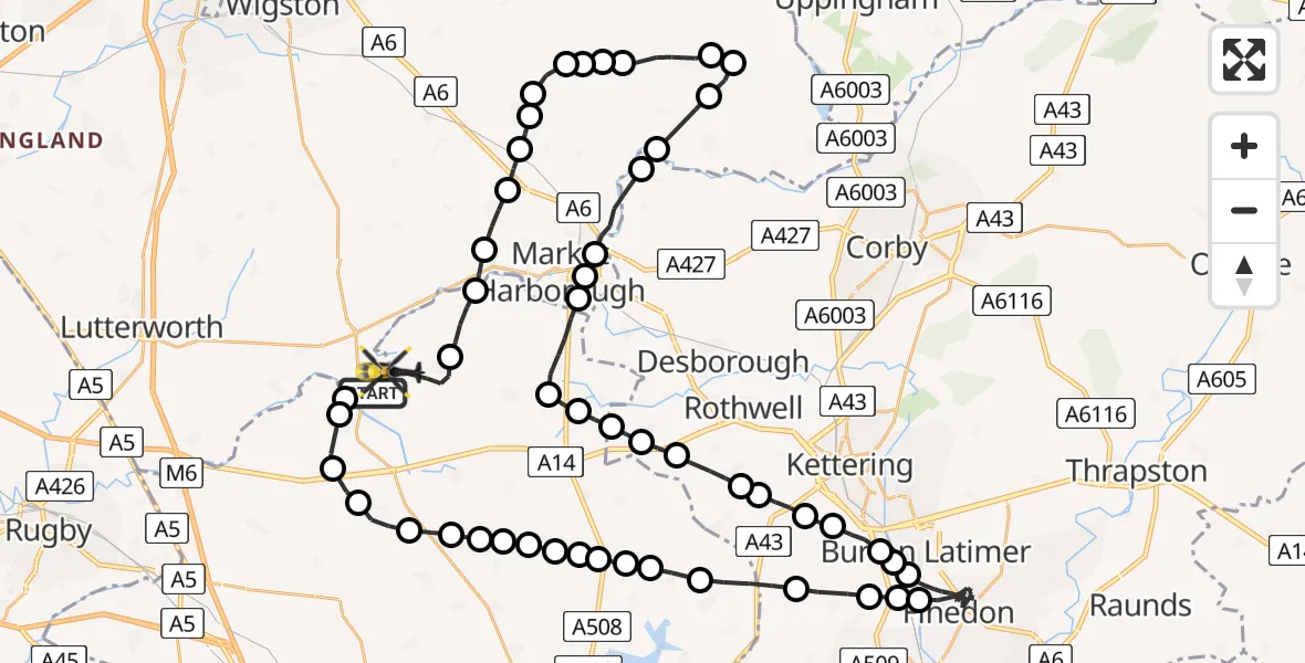 Flight route Police Helicopter Harborough - Sulby, 13 June 2026, 14:30