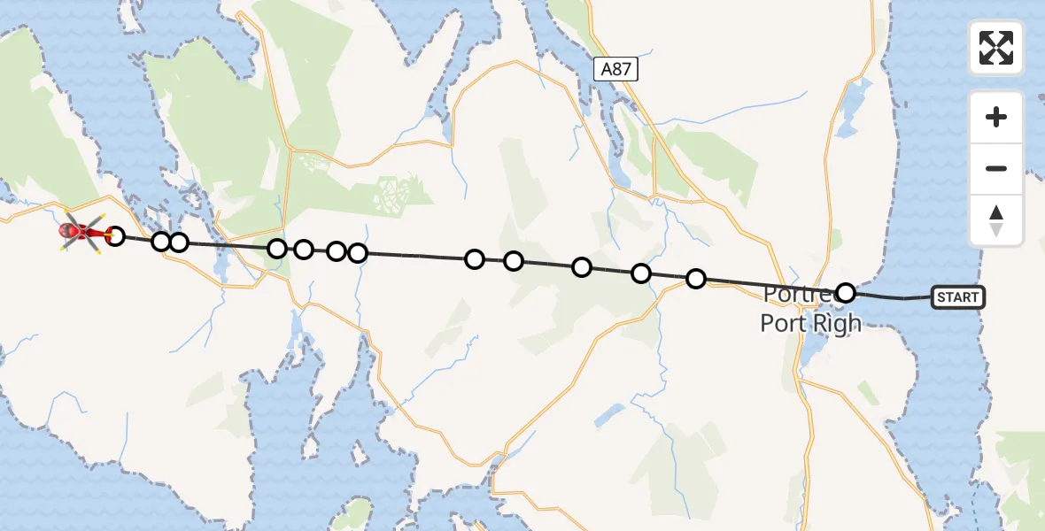 Flight route Air Ambulance Helicopter Inner Seas - Colbost - Ceileabost, 13 June 2026, 14:59