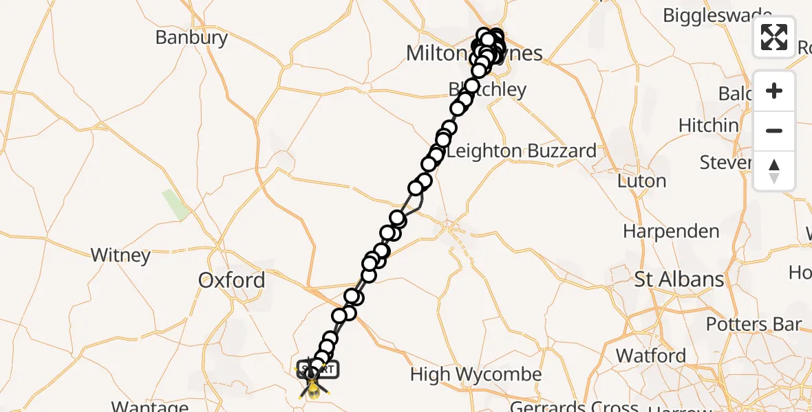 Flight route Police Helicopter Ewelme - Benson, 13 June 2026, 15:11