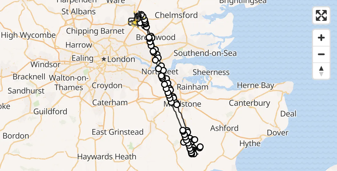 Flight route Police Helicopter Coopersale - North Weald Airfield, 13 June 2026, 15:14