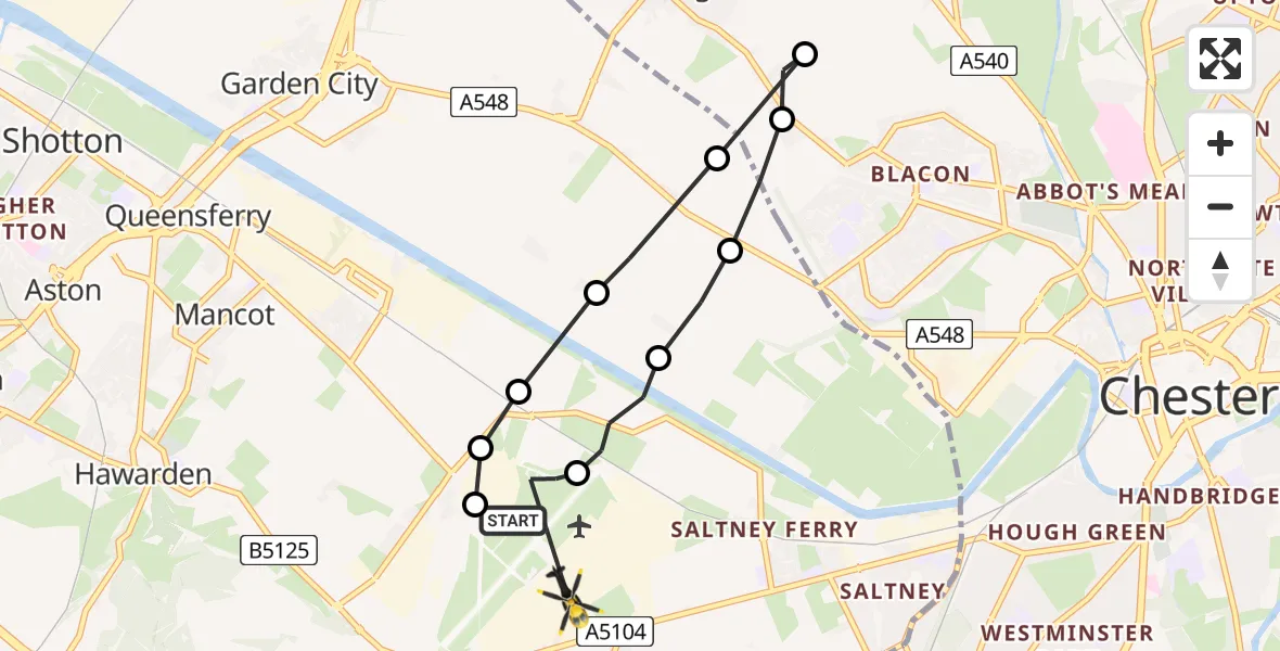 Flight route Police Helicopter Hawarden Airport - Hawarden Airport, 13 June 2026, 15:39