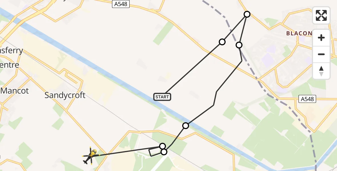 Flight route Police Helicopter Saltney Ferry - Broughton, 13 June 2026, 15:46