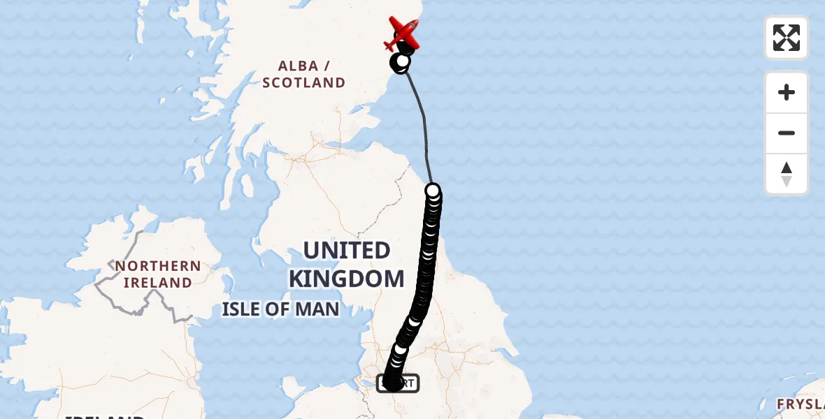 Flight route Air Ambulance Aircraft Manchester Airport - Aberdeen International Airport, 13 June 2026, 15:49