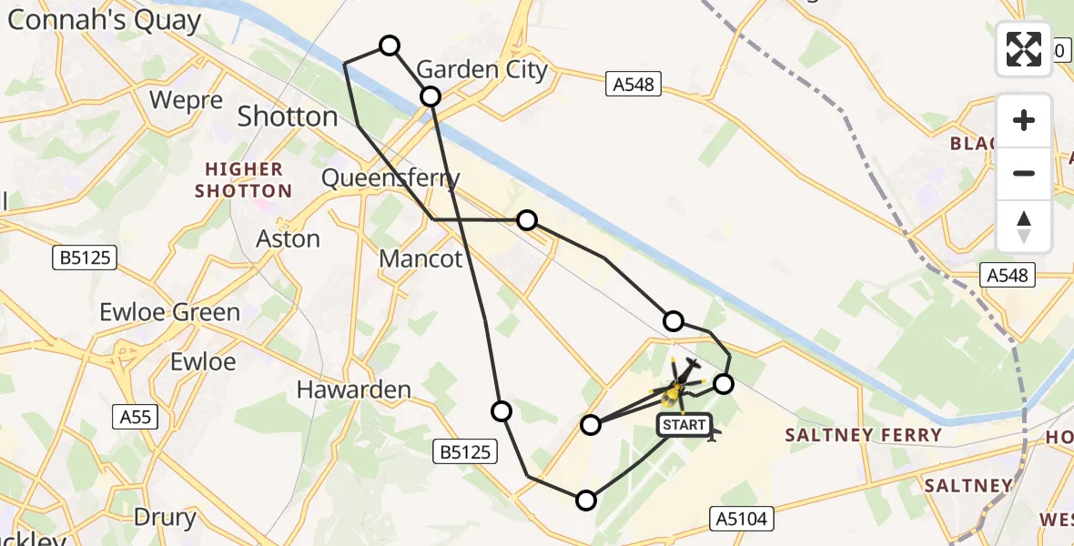 Flight route Police Helicopter Hawarden Airport - Hawarden Airport, 13 June 2026, 15:52