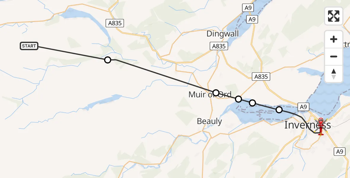Flight route Air Ambulance Helicopter Highland - Inverness, 13 June 2026, 15:59