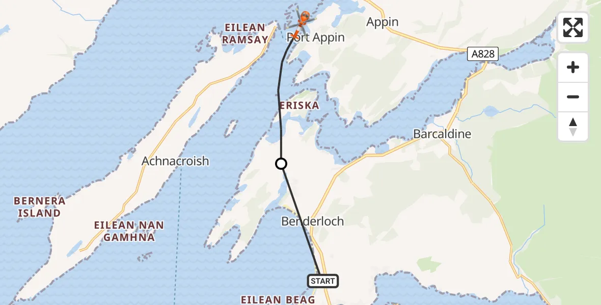Flight route Coastguard Helicopter Oban Airport - Inner Seas, 13 June 2026, 16:09