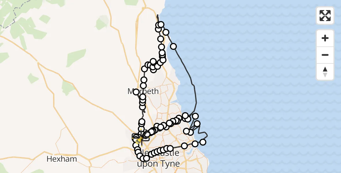 Flight route Police Helicopter Newcastle International Airport - Newcastle International Airport, 13 June 2026, 16:10